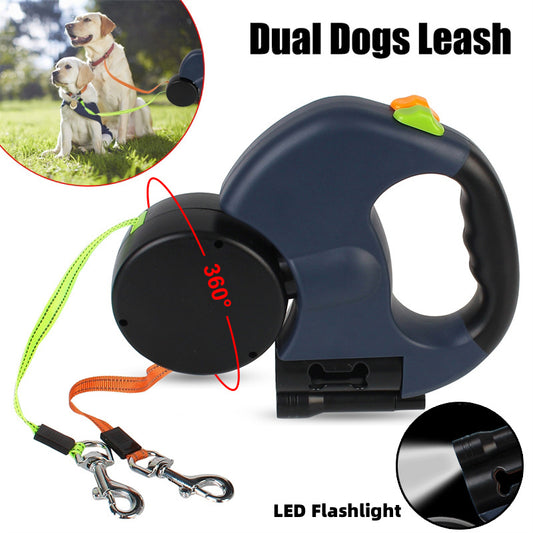 360 swivel no-tangle flexi dog leash for two dogs