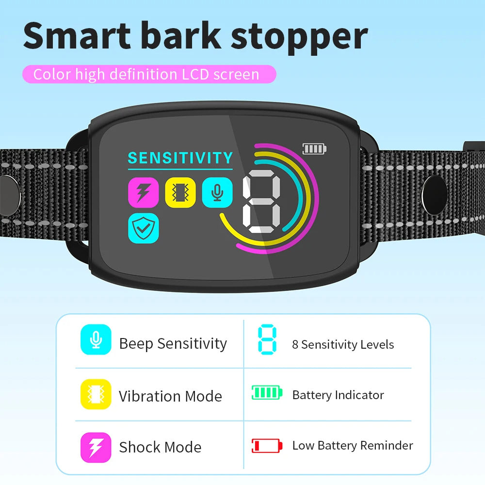 Adjustable anti-bark shock collar for dogs of all sizes