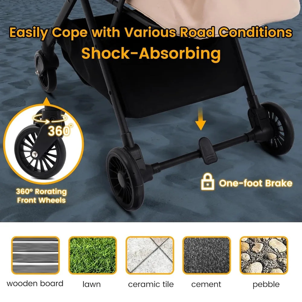 Foldable dog stroller with padded interior and mesh windows