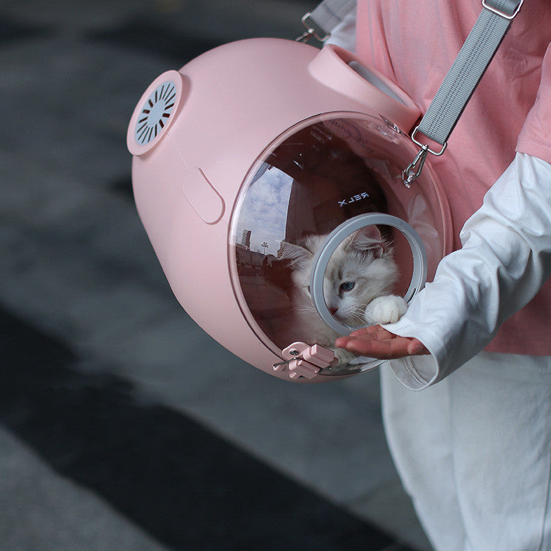 Pink portable one-shoulder cat carrier bag for pets
