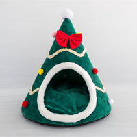 Red Christmas hat cat bed for winter warmth