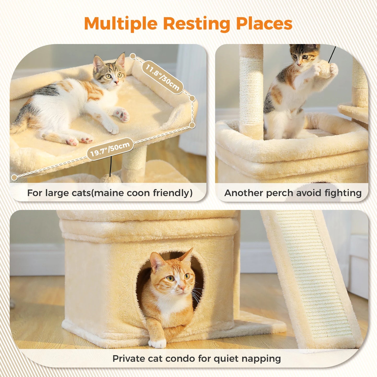 Cat Toys Tree Tower with Scratching Post and Condo - Bitora