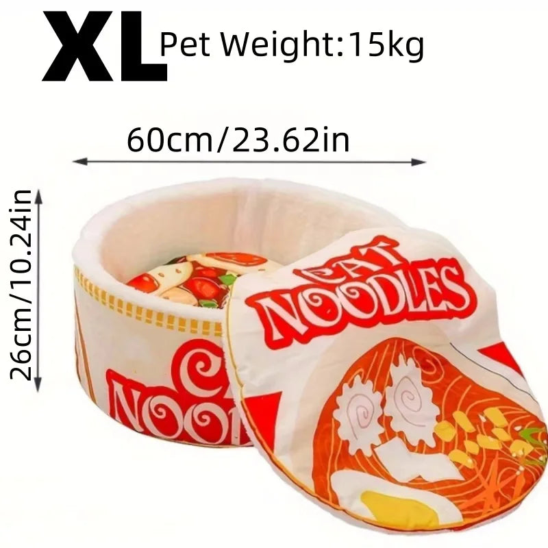 Heated Cat Bed Winter Cartoon Ramen Semi-Enclosed Soft Nest - Bitora