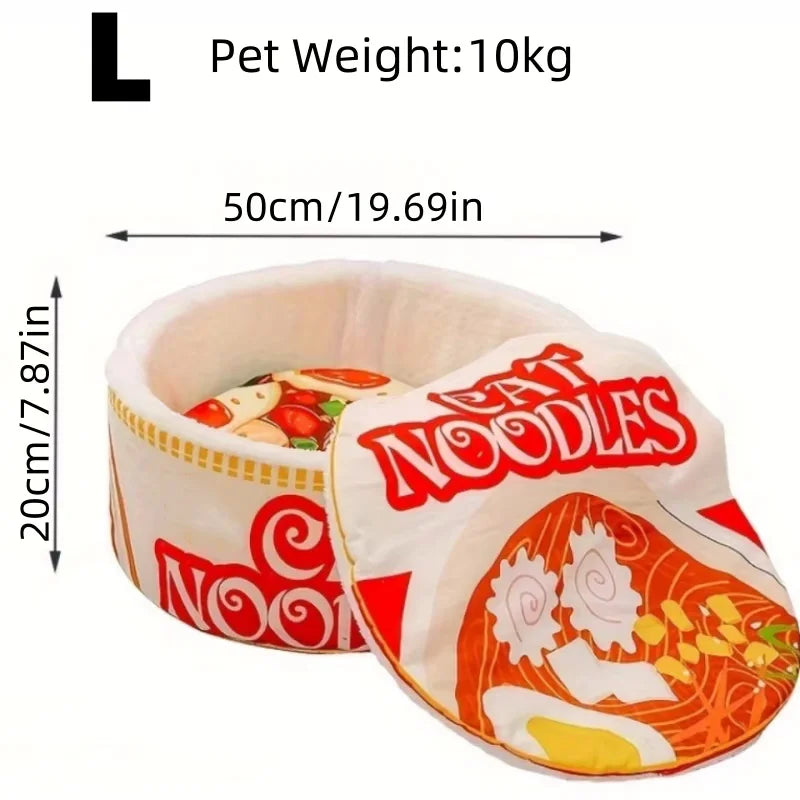 Heated Cat Bed Winter Cartoon Ramen Semi-Enclosed Soft Nest - Bitora