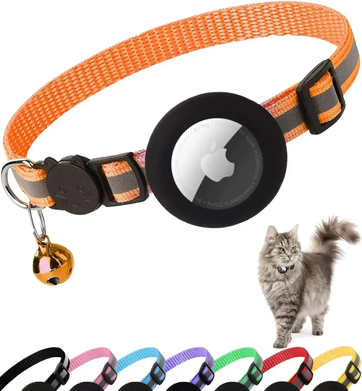 Reflective Cat Collar with Apple AirTag Holder 0.4 Inches - Bitora