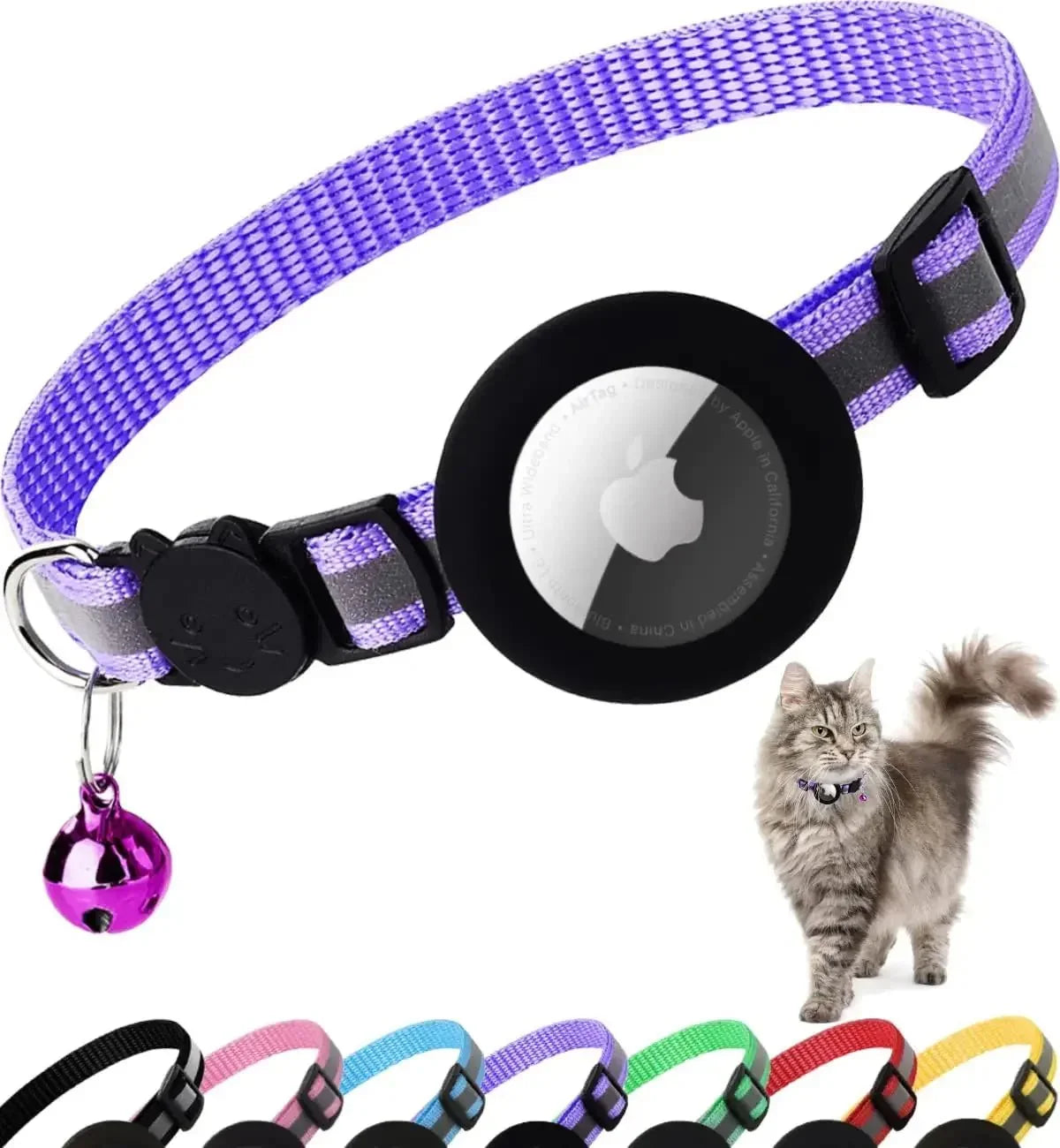 Reflective Cat Collar with Apple AirTag Holder 0.4 Inches - Bitora