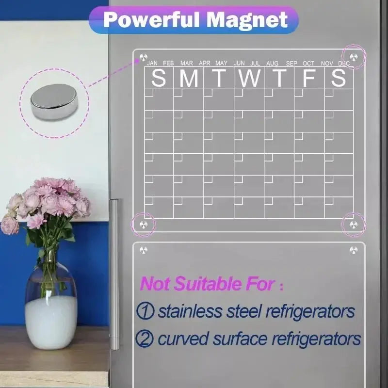 Reusable Magnetic Calendar – Acrylic Fridge Planner - Bitora