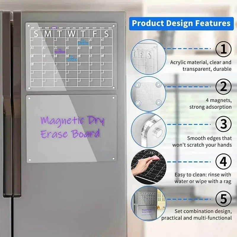 Reusable Magnetic Calendar – Acrylic Fridge Planner - Bitora