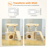 Large cat condo tower with perch and toys for indoor cat