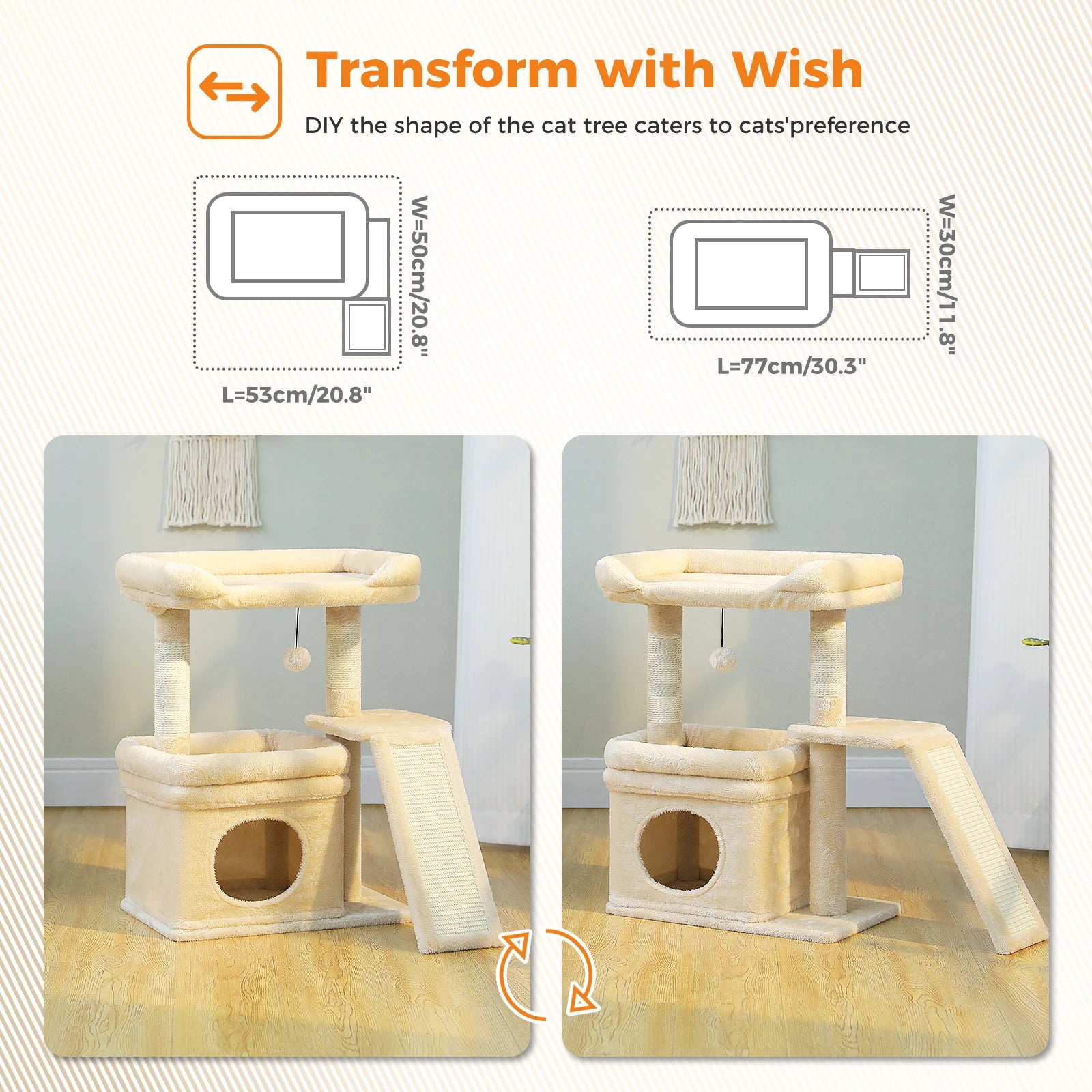 Large cat condo tower with perch and toys for indoor cat