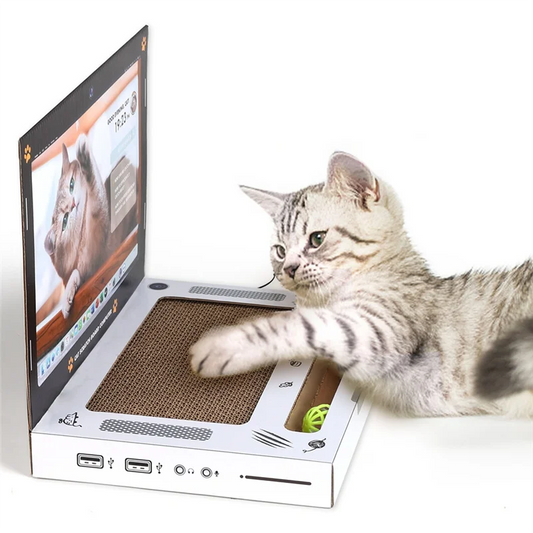 Foldable cardboard cat scratcher laptop design for easy storage