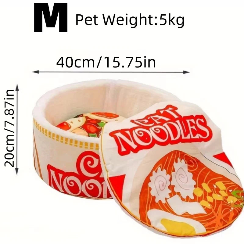 Heated Cat Bed Winter Cartoon Ramen Semi-Enclosed Soft Nest -  Bitora