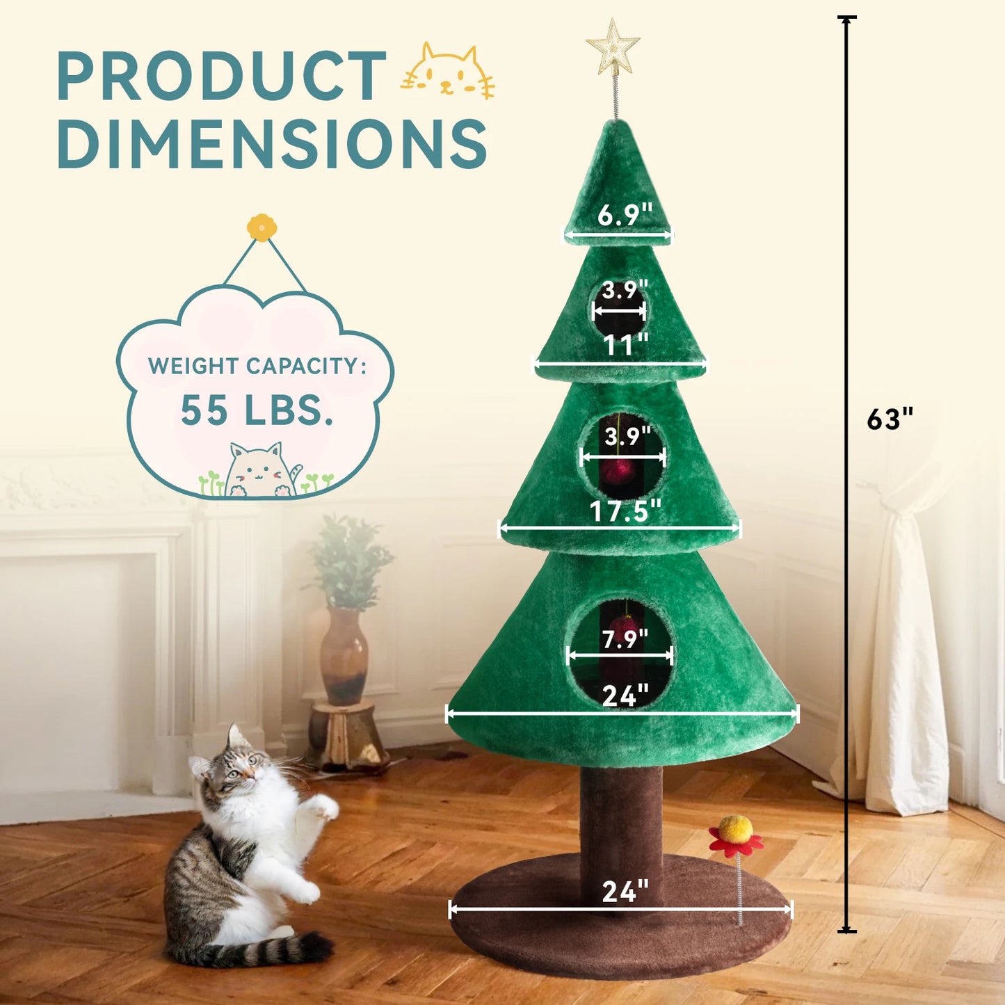 Cat Friendly Christmas Tree Indoor Cat Condo & Play Tower -  Bitora