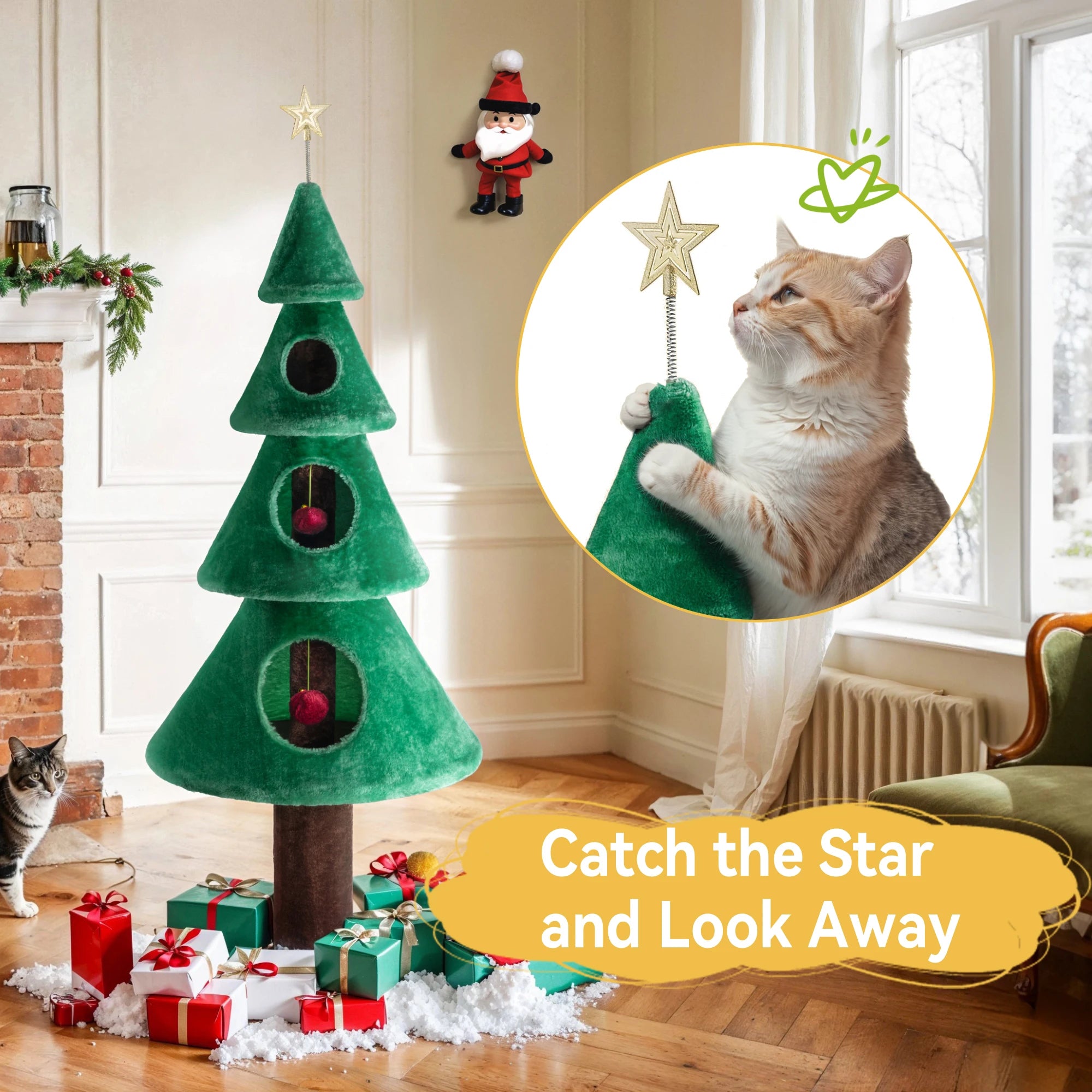 Cat Friendly Christmas Tree Indoor Cat Condo & Play Tower -  Bitora