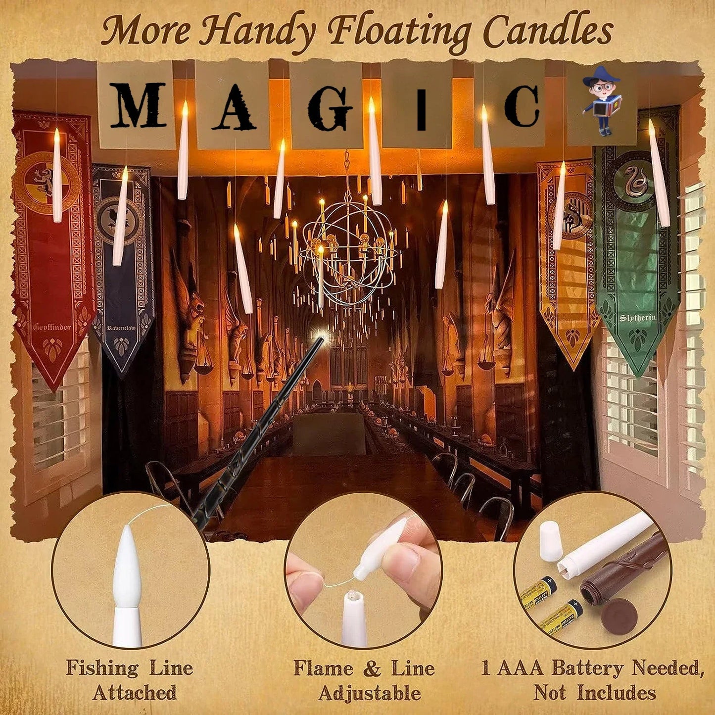 Halloween Decoration: 12 Pis Floating LED Candles with Magic Wand -  Bitora