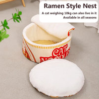 Heated Cat Bed Winter Cartoon Ramen Semi-Enclosed Soft Nest -  Bitora