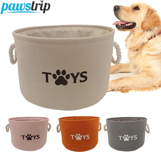 Full view of the cloth pet toy basket showing its size and color options.