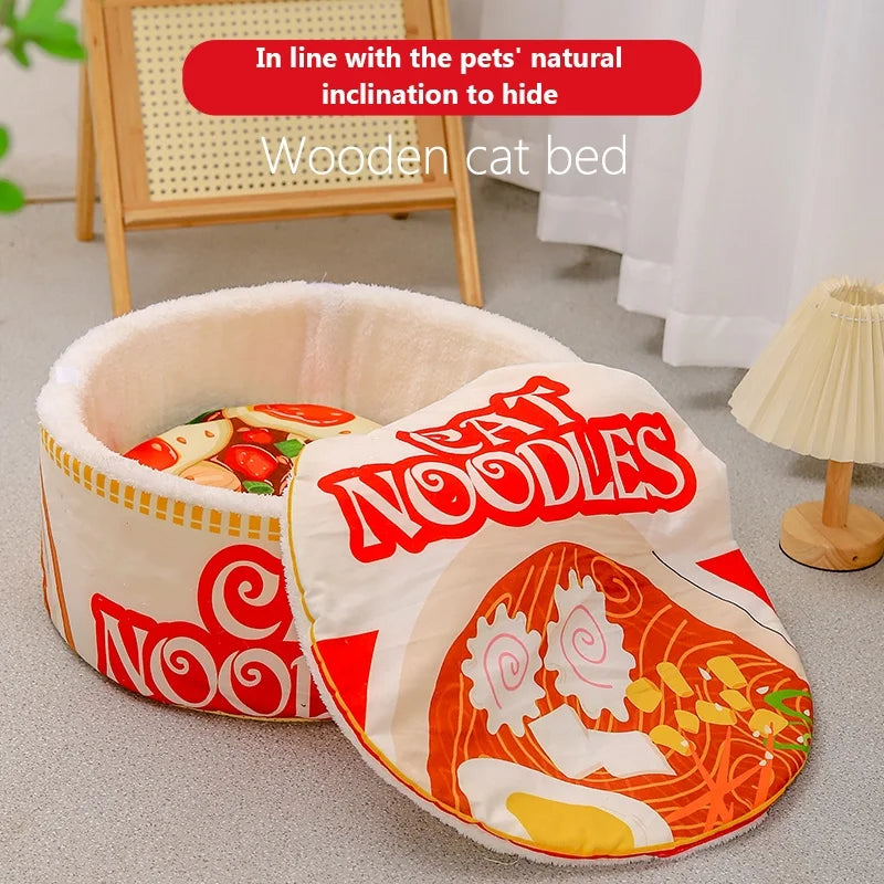 Soft plush ramen mat inside heated cat bed