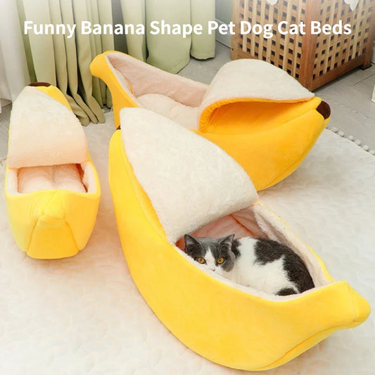 Yellow Banana Cat House Bed for Cats and Small Dogs