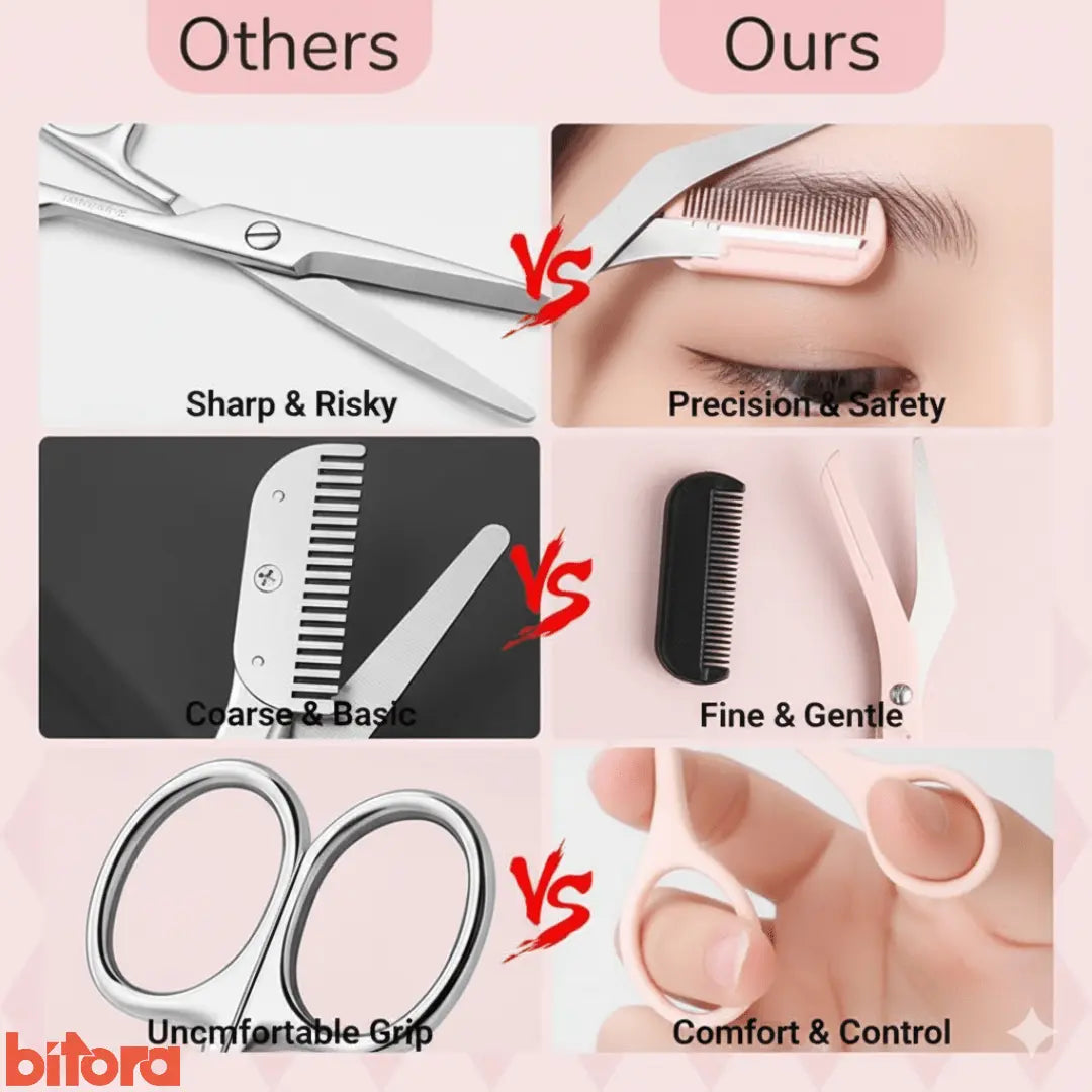 Eyebrow Scissors with Comb – Stainless Steel - Bitora