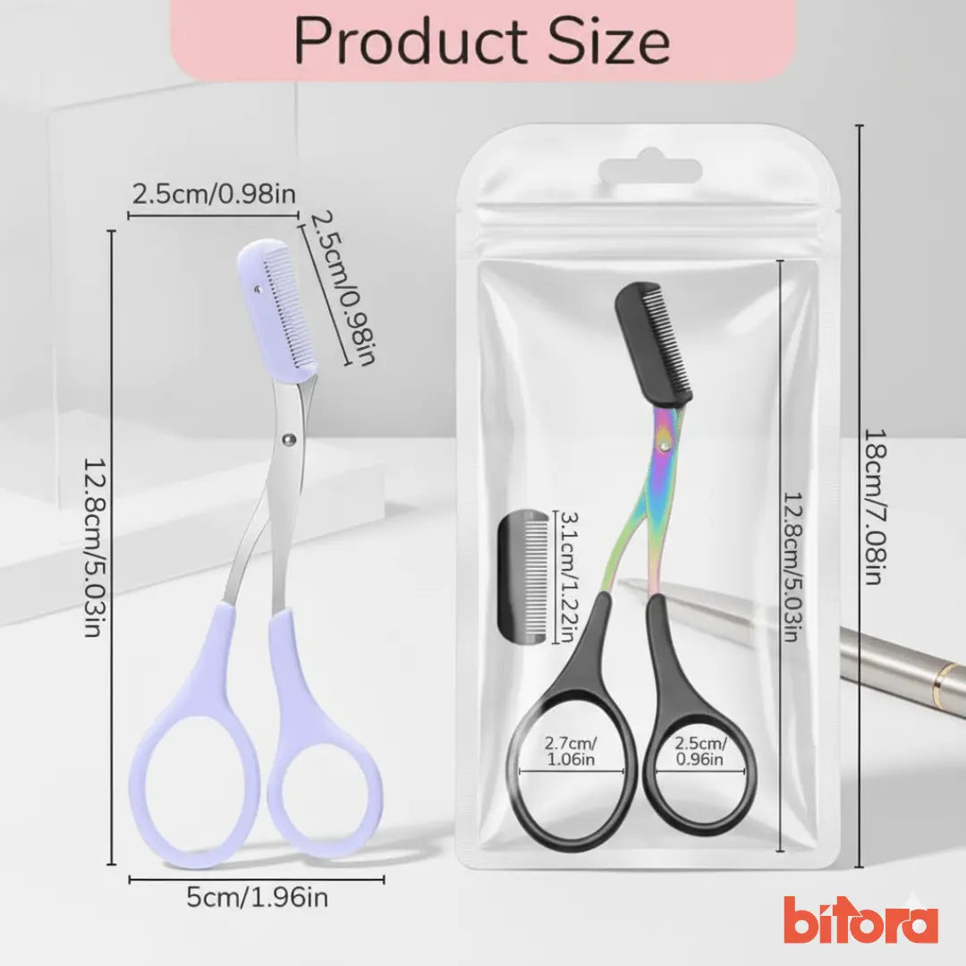 Eyebrow Scissors with Comb – Stainless Steel - Bitora