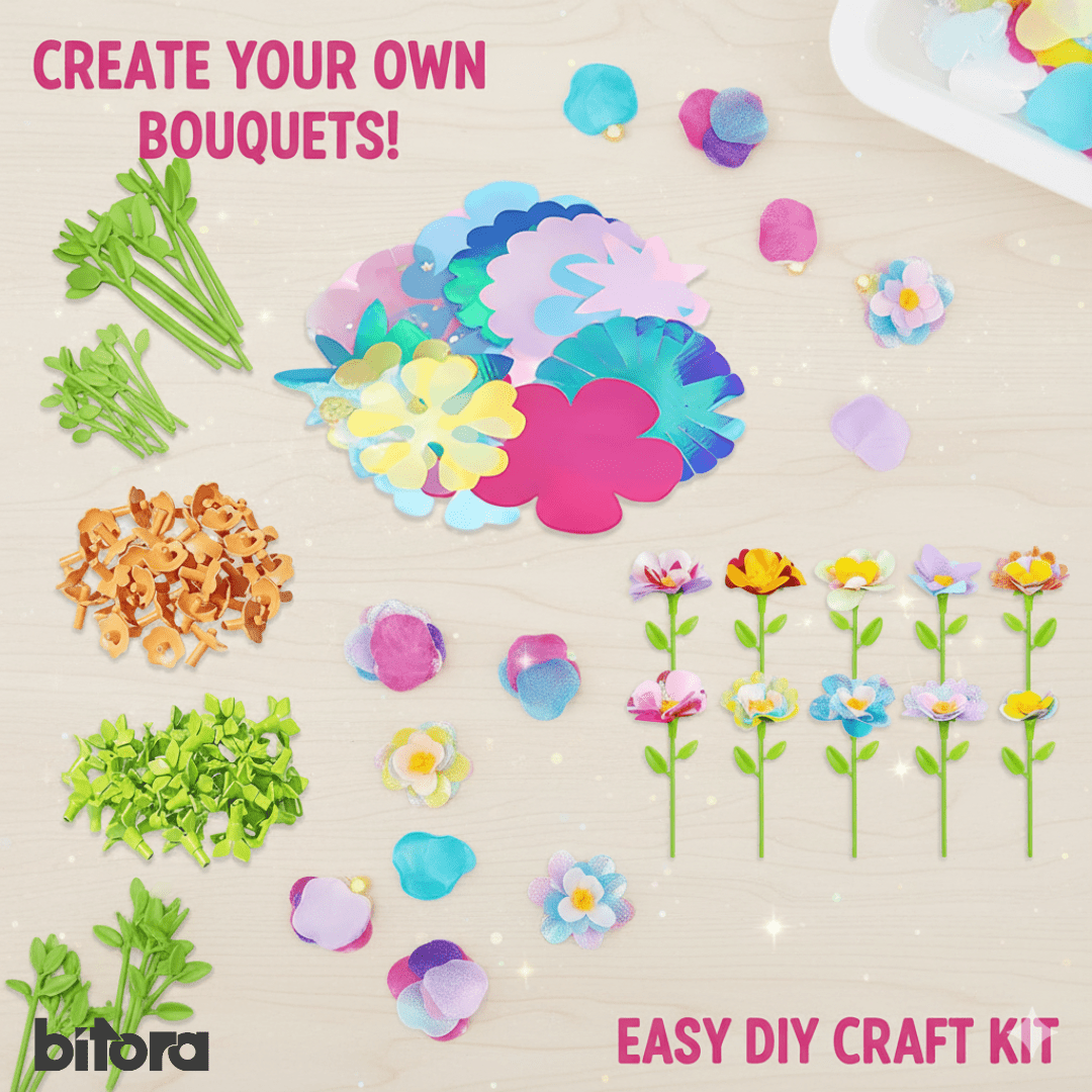 Fabric Flower Bouquets Toys, DIY Craft Kits Toys for Kids - Bitora