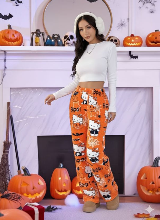 Soft kawaii flannel pajamas with festive pumpkin and Christmas prints