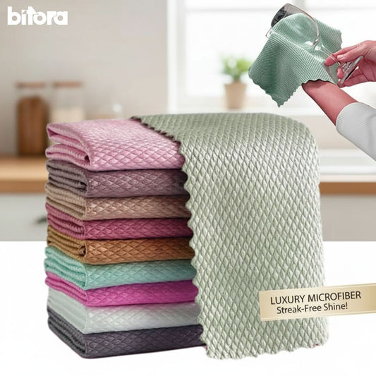 Multi - Purpose Microfiber Cloths for Crystal Clear Clean - 10pcs - Bitora