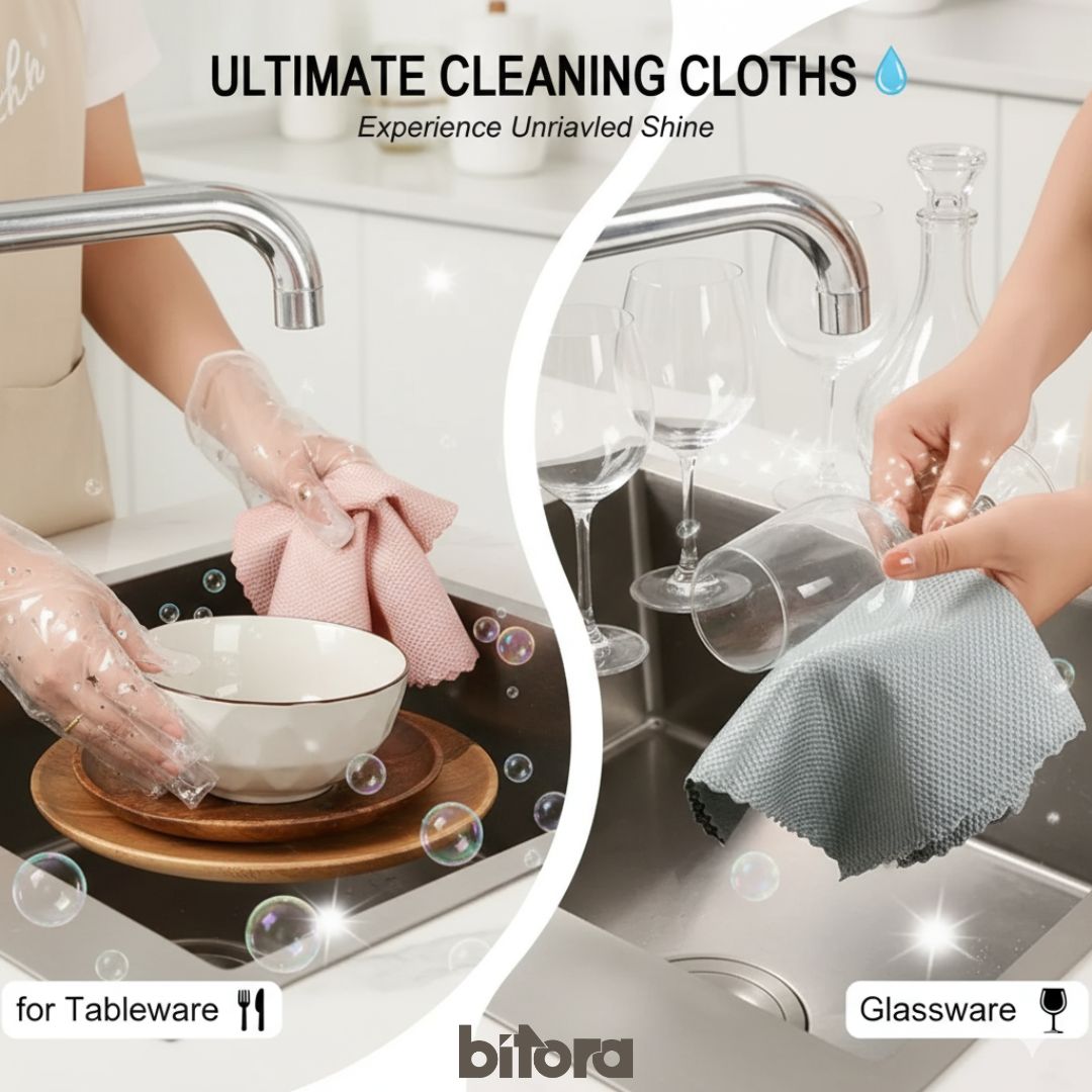 Multi - Purpose Microfiber Cloths for Crystal Clear Clean - 10pcs - Bitora