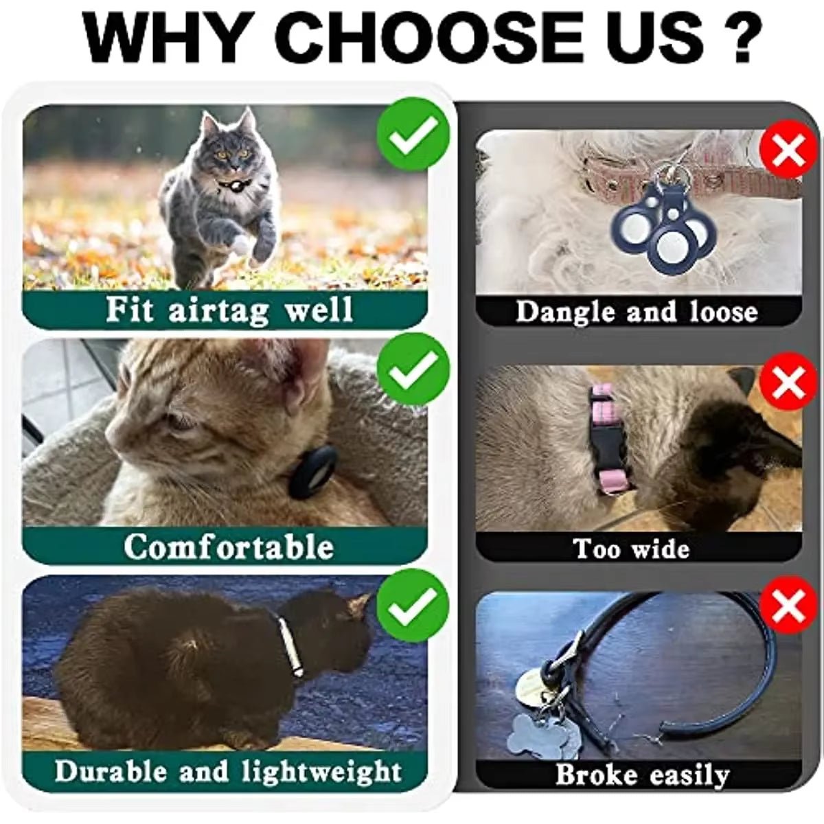 Reflective Cat Collar with Apple AirTag Holder 0.4 Inches - Bitora