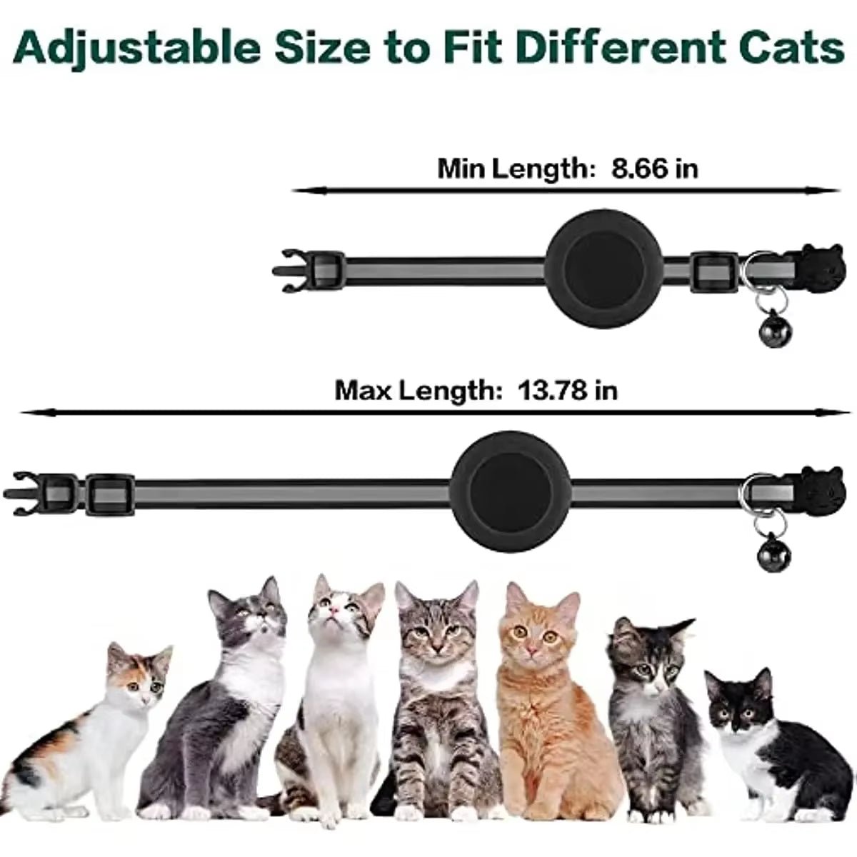 Reflective Cat Collar with Apple AirTag Holder 0.4 Inches - Bitora